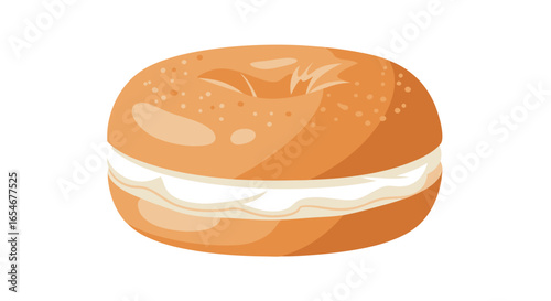 Close-up of a freshly baked sandwich roll filled with creamy spreads and toppings showcasing golden crust and soft interior