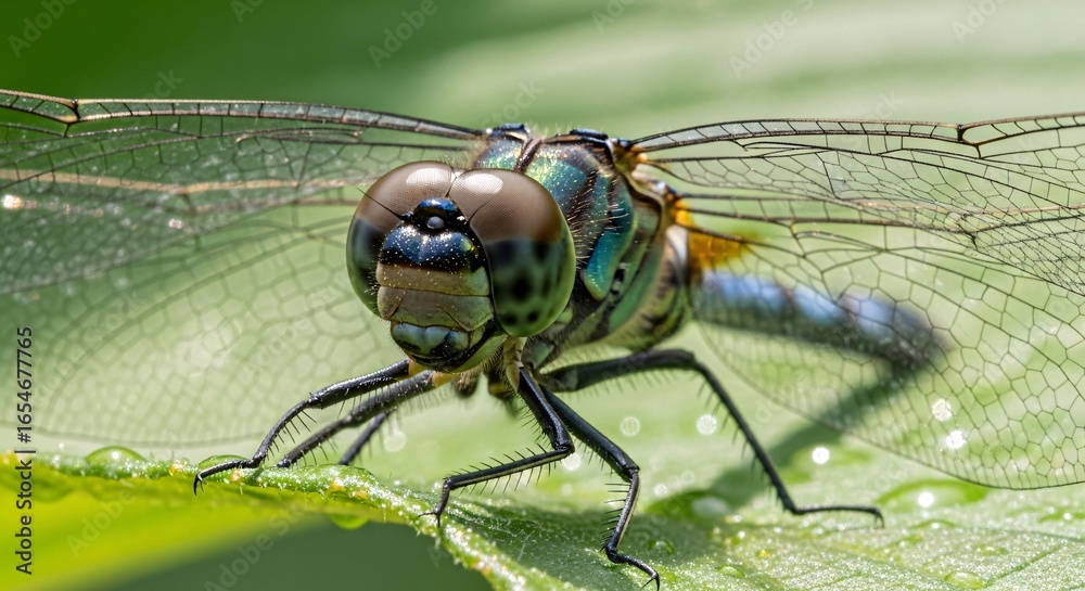 Macro Dragonfly on Leaf Close-up Macro Dragonfly on Leaf Close-up