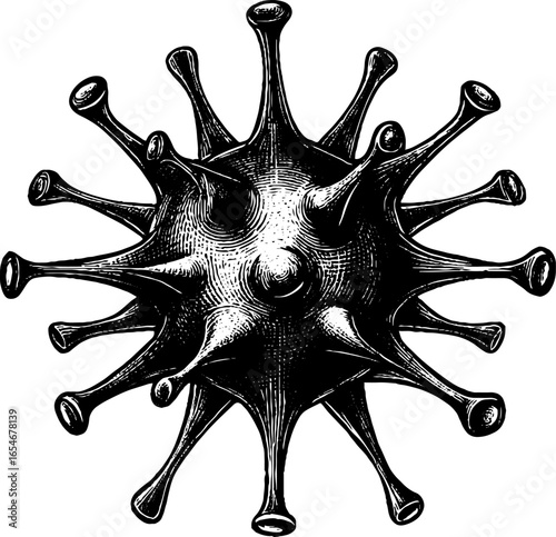 Intricate engraved illustration of virus particle for scientific design