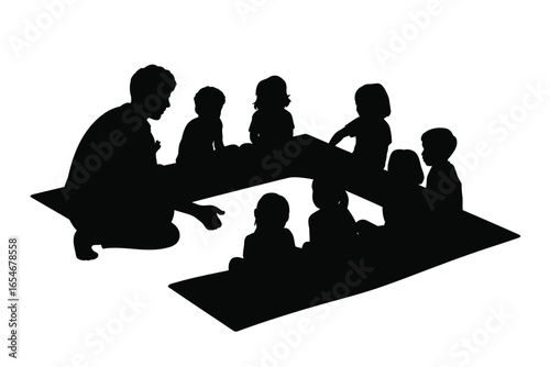 Teacher leads children in a circle time activity