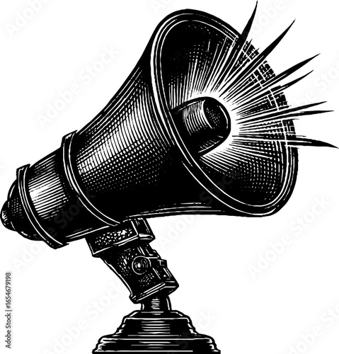 Pop art style megaphone illustration with sound waves for design projects
