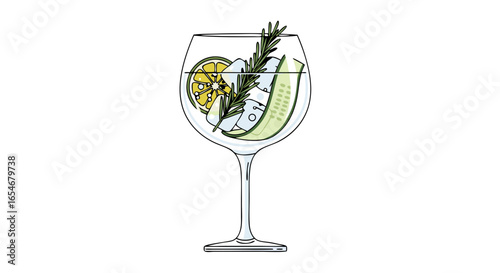 Elegant Infused Water with Fresh Lemon Cucumber and Rosemary in a Clear Glass Drinkware for Hydration and Refreshing Flavorful Experience