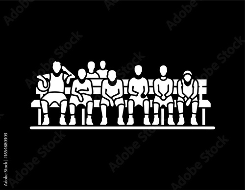 Solid icon of a basketball bench with players
