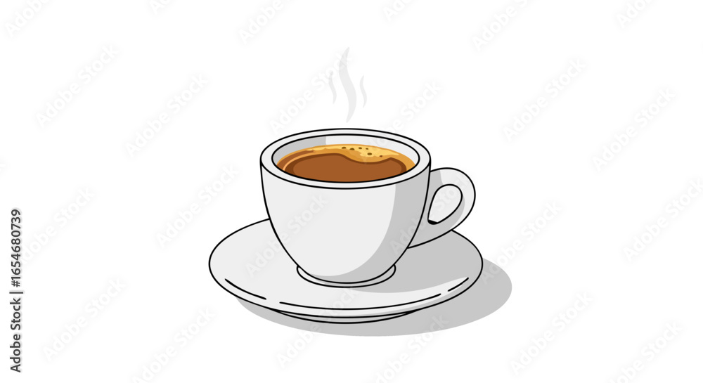 Obraz premium Minimalistic Illustration of a Warm Cup of Hot Coffee on a Saucer with Steam Rising for Cozy Beverage Enjoyment