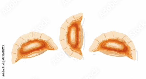 Delicious homemade dumplings showcasing golden crust and savory fillings in a minimalistic illustration for culinary creativity and cultural food