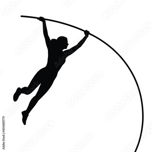 Silhouette of a female athlete performing a pole vault
