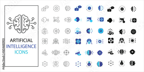 artificial intelligence icons set. data science, algorithm, quantum computing, technology and more. simple compelette vector illustration
