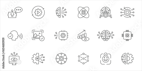 artificial intelligence icons set. data science, algorithm, quantum computing, technology and more. simple line vector
