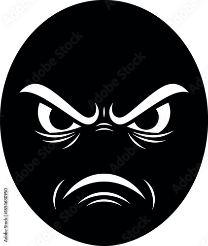 Vector art of closeup of an angry face with furrowed brows and a grimace, isolated on white background transparent background