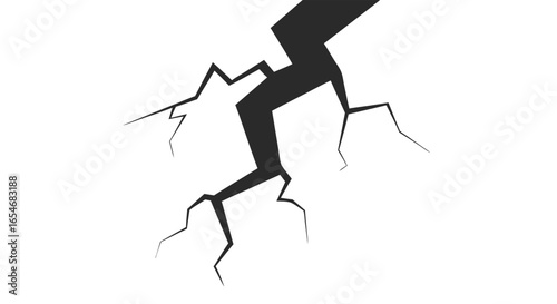 Dramatic Floor Cracking Illustration Signifying Structural Damage and Instability in a Monochrome Style with Abstract Impact Visuals