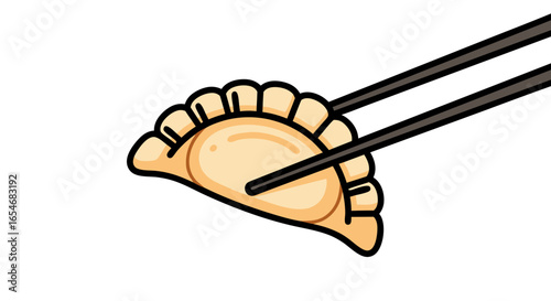 Cartoon-style dumpling with chopsticks highlighting Asian cuisine and traditional eating utensils illustrating cultural culinary practices and