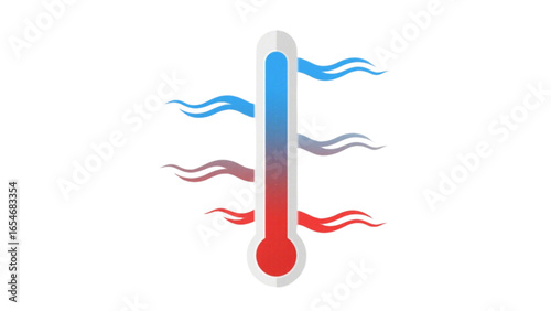 A thermometer graphic showing temperature variations with rising and falling heat waves.