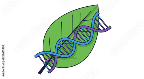 symbolic representation of genetic research integrating nature and science concepts with a leaf and DNA strand illustration for educational or