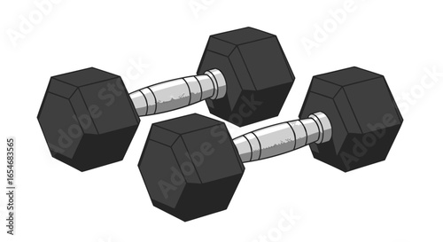 Pair of adjustable dumbbells with hexagonal weights designed for strength training workouts in versatile home gym environments suitable for muscle