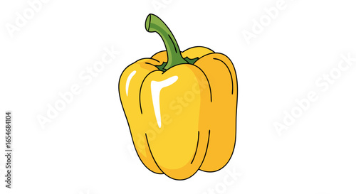 Bright yellow bell pepper illustration showcasing a fresh and vibrant vegetable with smooth surface and green stem highlighting healthy eating and