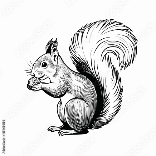 Tableau sur toile Squirrel Eating Nut illustration Image vector isolated on white background