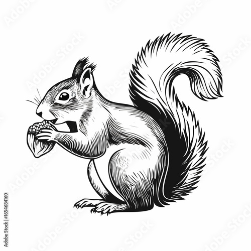 Photos Squirrel Eating Nut illustration Image vector isolated on white background