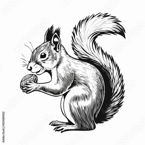 Squirrel Eating Nut illustration Image vector isolated on white background.