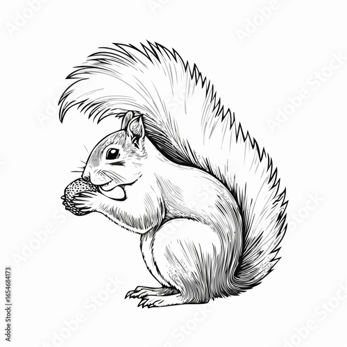 Photos Squirrel Eating Nut illustration Image vector isolated on white background