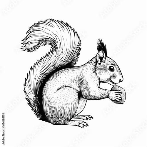 Photos Squirrel Eating Nut illustration Image vector isolated on white background