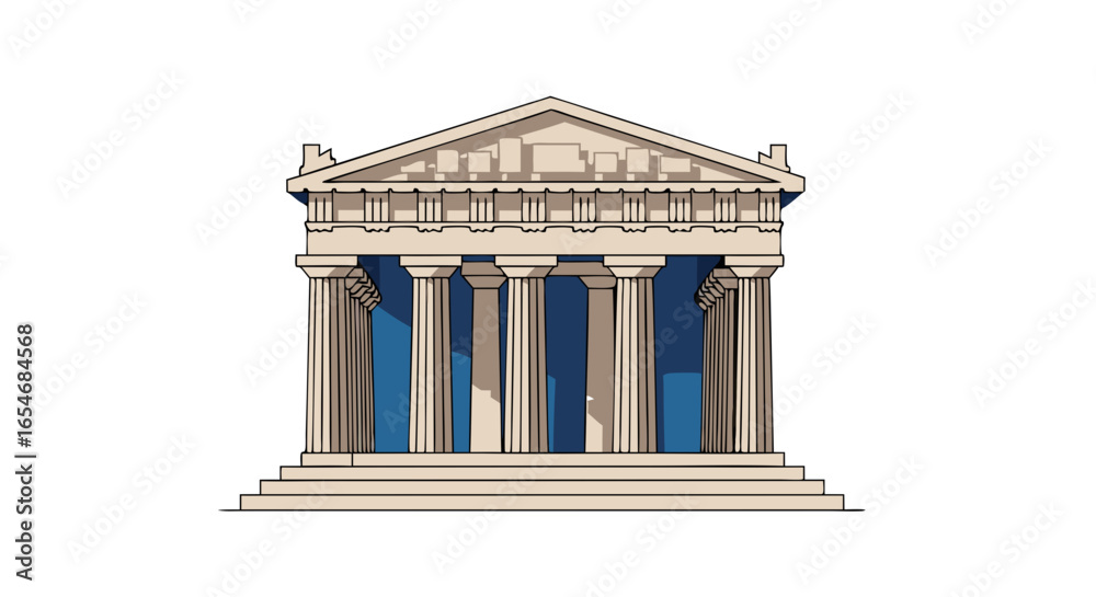 Fototapeta premium Illustration of an ancient Greek temple with classical columns and detailed architectural features highlighting historic cultural structures
