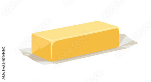 Buttery Stick of Organic Unsalted Butter on Silver Foil with Soft Shadows and Light Highlights for Culinary Decorations and Fresh Baking Ingredients