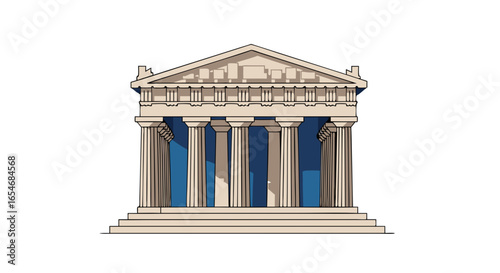 Illustration of an ancient Greek temple with classical columns and detailed architectural features highlighting historic cultural structures
