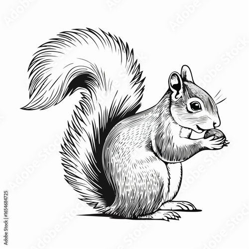 Photos Squirrel Eating Nut illustration Image vector isolated on white background