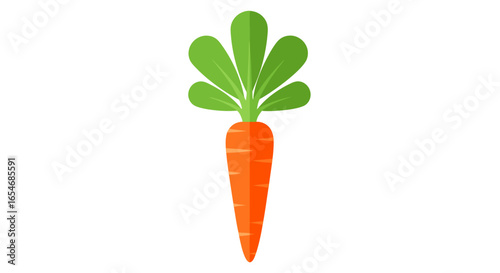 Minimalist Illustration of a Carrot with Green Leaves and Bright Orange Root in a Simple, Clean Design for Healthy Eating Themes