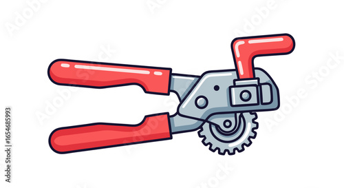 Creative Illustration of a Circular Saw with Red Handles and Blade for Woodworking and Construction Tasks