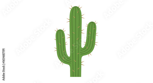 Stylized digital illustration of a green cactus with three arms featuring prominent spines set against a plain white background highlighting desert