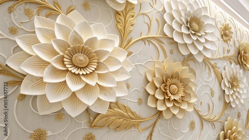 Elegant embossed gold floral pattern with intricate details
