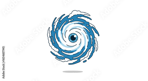 Abstract depiction of a swirling water vortex in shades of blue with dynamic flowing waves and a central eye symbolizing movement and energy in a