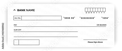 Bank check, vector blank money cheque, checkbook template with guilloche pattern and fields. Currency payment coupon