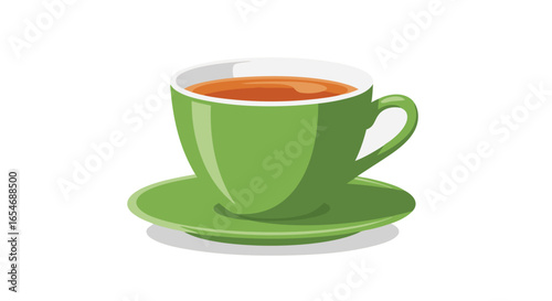 Charming Illustration of a Green Tea Cup with Saucer Filled with Warm Steaming Tea for Relaxation and Comfort