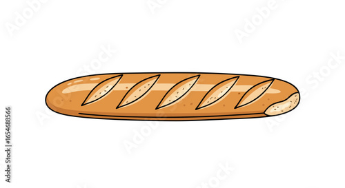 Illustration of a freshly baked baguette with a crispy crust and distinctive scoring marks showcasing artisanal French bread craftsmanship perfect