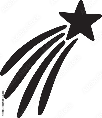 Shooting star silhouette with multiple tails vector. Perfect for cosmic, night sky, celebration, and decorative designs.