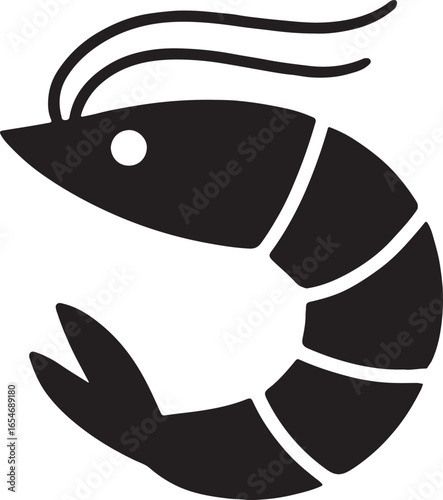 Shrimp silhouette vector icon. Ideal for seafood, ocean, culinary, restaurant, and marine-themed designs.