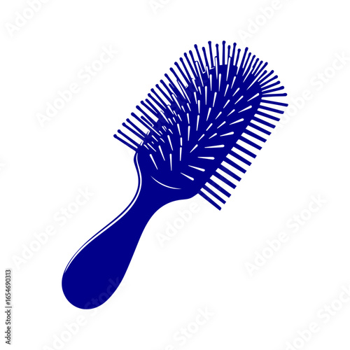 Blue Hair Brush Silhouette Isolated on White.