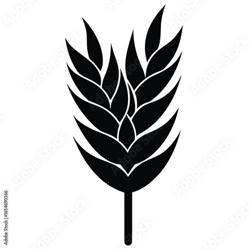 Scalable vector illustration of a stylized black barley ear icon for agriculture and food industry designs white background