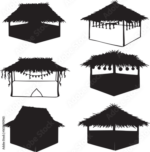 Tropical huts thatched roofs shelter