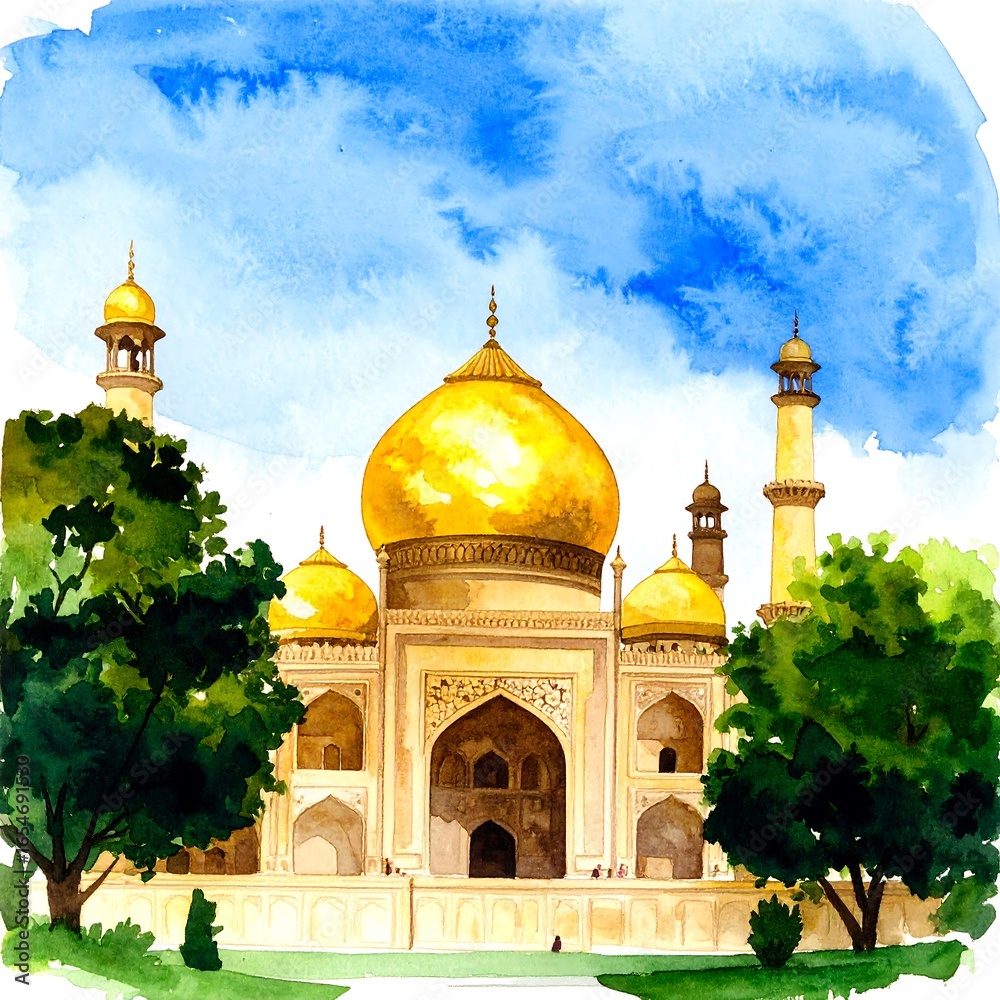 Fototapeta premium Watercolor depiction of a mosque