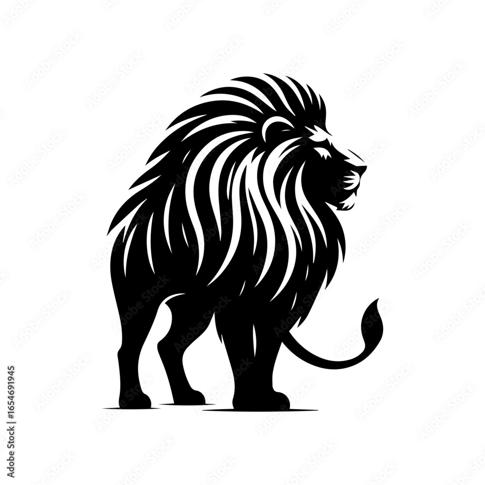 Obraz premium Majestic Black Lion Silhouette with Flowing Mane.
