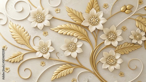 Intricate golden floral design with delicate blooms and leaves