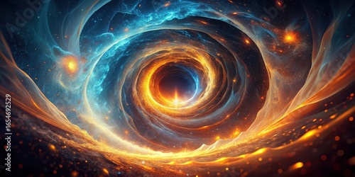 A swirling vortex of cosmic energy, a fiery spectacle of celestial dynamics, illuminating the infinite expanse of space with vibrant hues and ethereal glows.