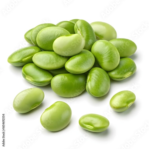 Wallpaper Mural Jackson Wonder Lima Bean Heirloom Variety with Distinctive Creamy Seeds and Bold Maroon Speckled Pattern in Smooth Green Pods on Pure White Background, Minimal Still Life Vegetable Art Torontodigital.ca