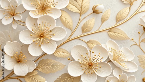 Closeup of elegant white and gold floral arrangement