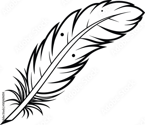 Elegant single feather drifting diagonally with a curved shape silhouette