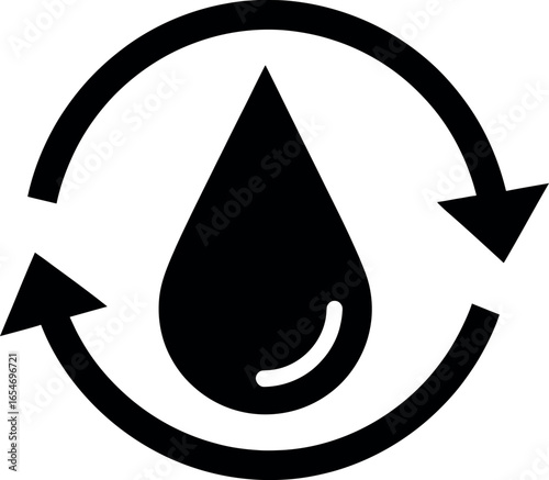 Vector art of water drop with circular arrows symbolizing liquid cycle isolated on white background transparent background