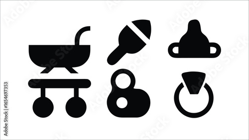 Vector set of baby carriage icons, illustration of stroller and pram silhouettes